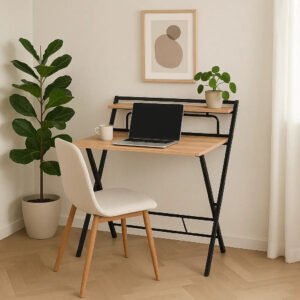 Escritorio Plegable Industrial Negro Y Madera - 84 X 61 Cm Negro