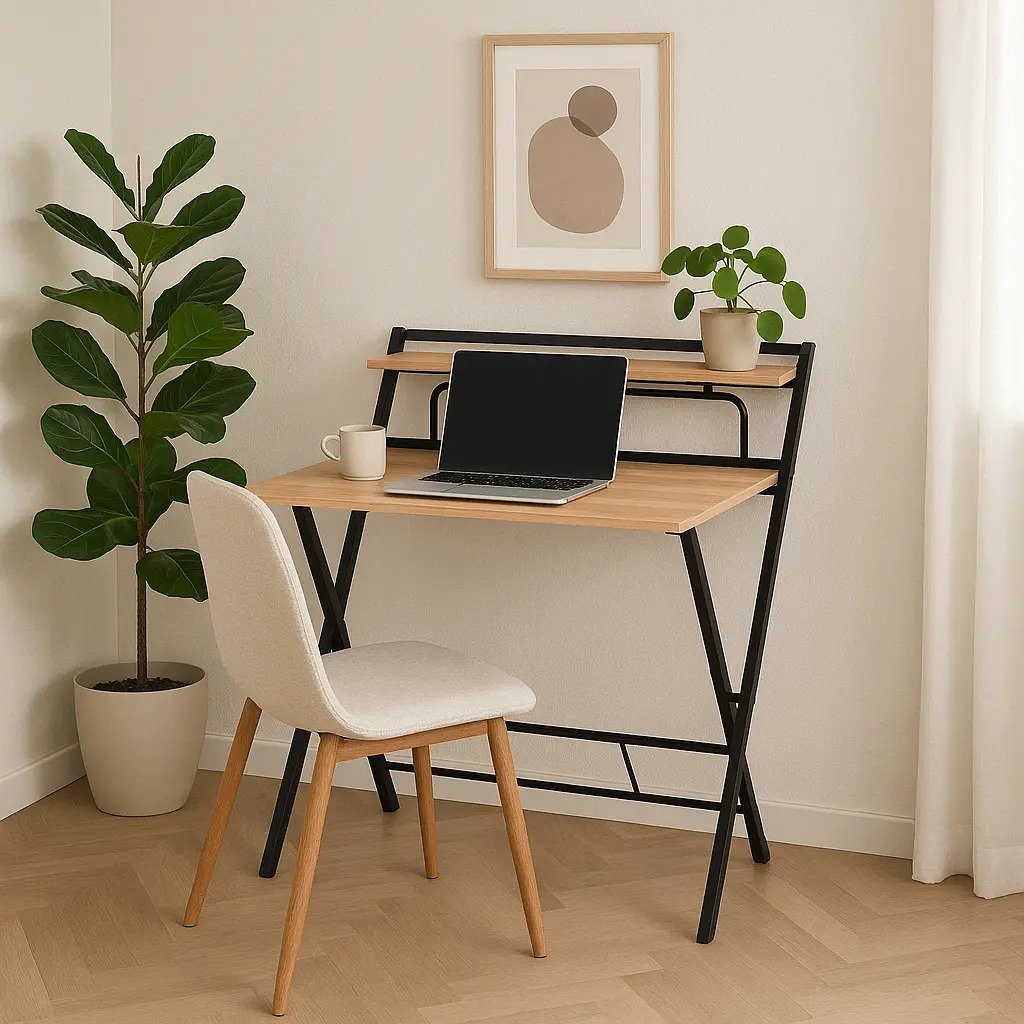 Escritorio Plegable Industrial Negro Y Madera - 84 X 61 Cm Negro