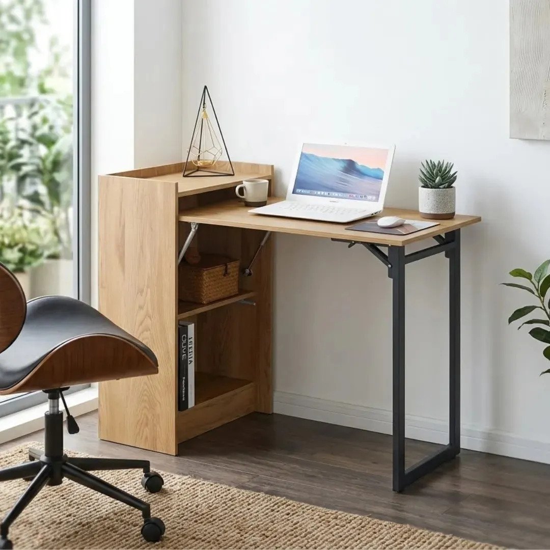 Escritorio Jazak Plegable Industrial con Estantería y Puerta para Home Office: imagen 1